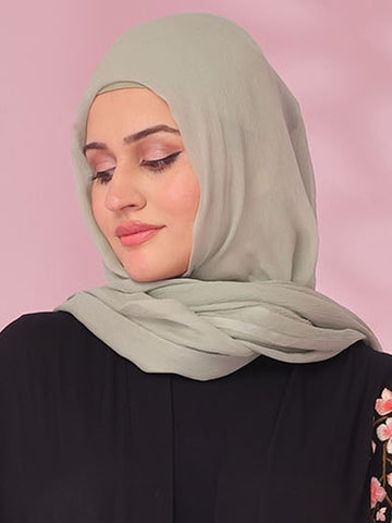 Ume Petals Sage Green Silk Chiffon Scarves